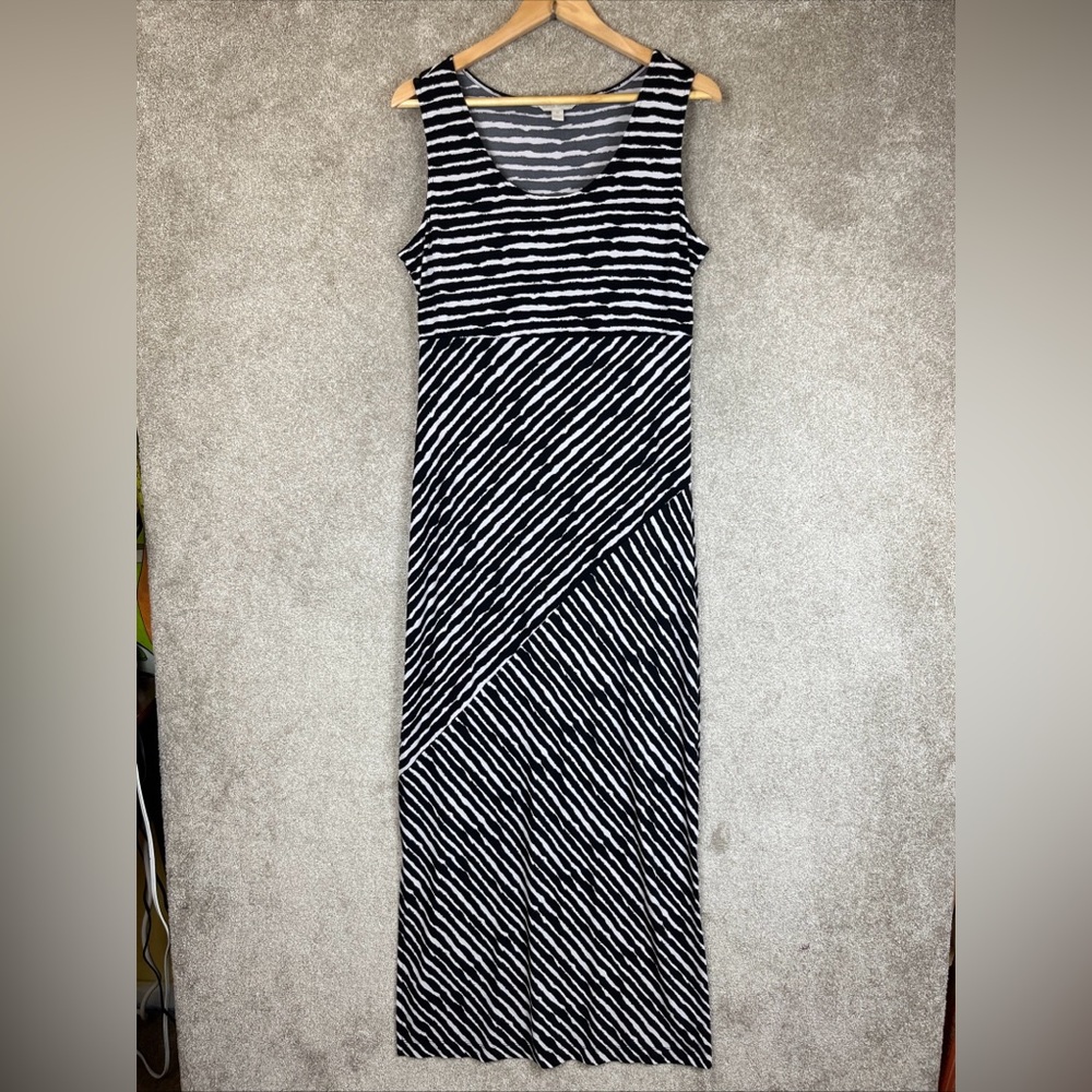 Laura Ashley Dress Womens Medium Black White Maxi Sleeveless Stretch- 1826*